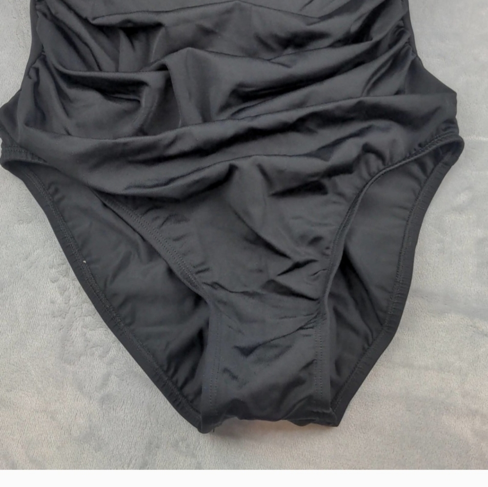 InstantFigure High Neck Ruched Tummy Control Black One Piece Swimsuit - Picture 4 of 6